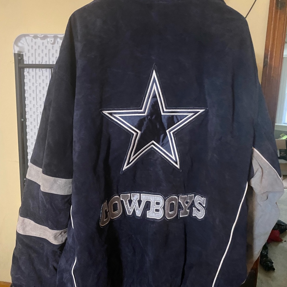 NFL Men's Navy and Gray Varsity Jacket cowboys 90s  leather